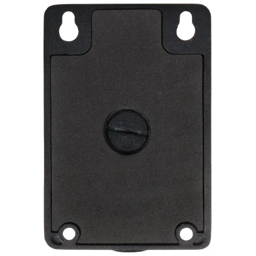 Czarny, prostokątny uchwyt montażowy z dwoma otworami na górze i dwoma na dole, posiada centralnie umieszczoną śrubę. Powierzchnia jest matowa, a krawędzie zaokrąglone.