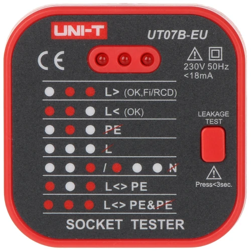 Tester per prese di rete con funzione di controllo RCD UT-07B-EU UNI-T