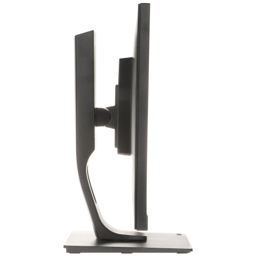 Monitor o smukłej konstrukcji z cienką ramką, widoczny z profilu. Posiada solidną podstawę i ergonomiczny uchwyt umożliwiający regulację kąta nachylenia.