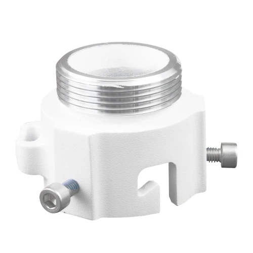 Biały adapter do kamer PTZ z serii B, wykonany z metalu, z widocznymi śrubami montażowymi. Adapter ma cylindryczny kształt z gwintowanym otworem na górze.