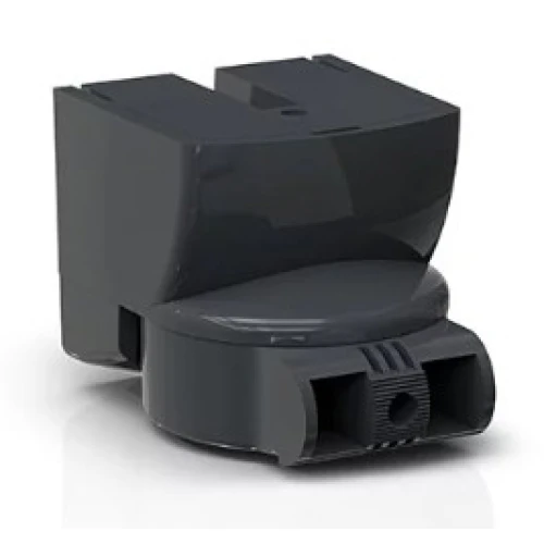 Czarny adapter uchwytu sufitowego i ściennego o nowoczesnym, zaokrąglonym kształcie. Wykonany z gładkiego materiału, z otworem montażowym na dole.