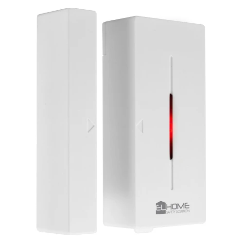 Bezprzewodowy system alarmowy EL Home WAS-90H1 składający się z białej bramki WiFi i dwóch czujników. Na jednym z urządzeń widoczny jest czerwony wskaźnik świetlny oraz logo EL Home.