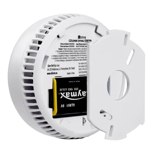 Czujnik dymu EL HOME SD-88A2 - bateryjny 9V DC, czujnik fotooptyczny, żywotność sensora 10 lat