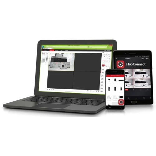 Na zdjęciu znajduje się wideodomofon IP Hikvision DS-KB8112-IM z eleganckim, nowoczesnym designem. Urządzenie posiada kamerę oraz przycisk dzwonka, idealne do monitorowania wejścia.