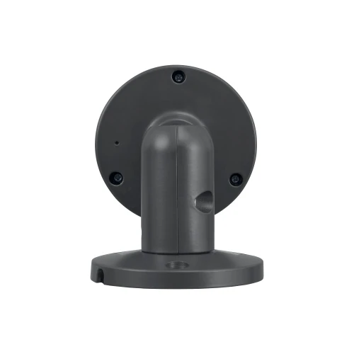 Zdjęcie przedstawia tylną część czarnej kamery tubowej zamontowanej na okrągłej podstawie. Kamera ma gładką, matową powierzchnię i jest skierowana w stronę obiektywu.