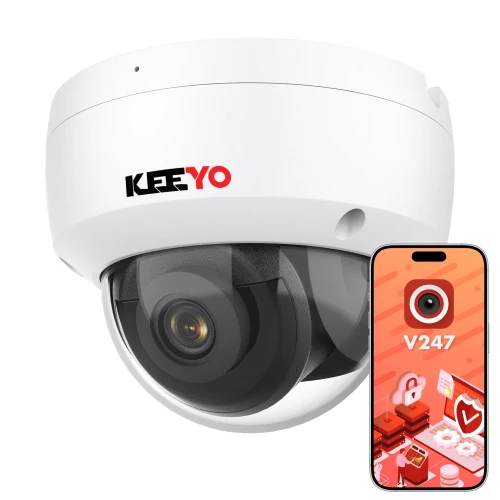 Telecamera a cupola antivandalo IP KEEYO LV-V-IP5M30DF-IK 5Mpx, IR 30m, IK10, funzioni intelligenti