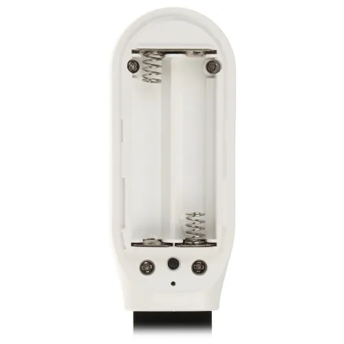 Zdjęcie przedstawia biały pojemnik na baterie, przeznaczony na dwie baterie AAA 1,5V. Wewnątrz widoczne są metalowe sprężyny i styki do umieszczenia baterii.