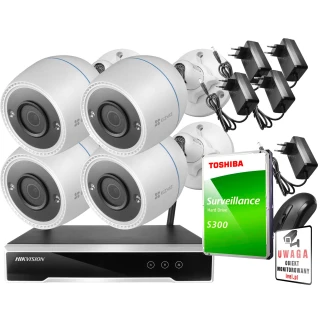 Set di monitoraggio wireless Hikvision Ezviz 4 telecamere C3T WiFi Full HD 1080p 1TB