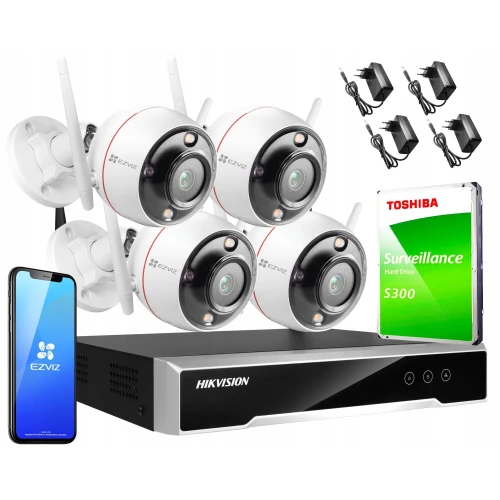 Monitoraggio set wireless Hikvision Ezviz 4 telecamere C3T Pro WiFi 4MPx 1TB