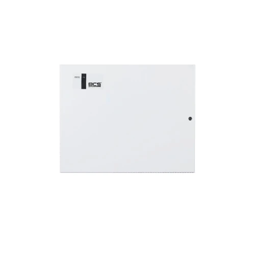 Biała, prostokątna obudowa wewnętrzna z logo BCS w lewym górnym rogu. Posiada gładką powierzchnię z małym otworem po prawej stronie.