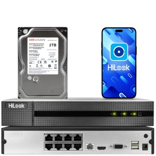 Registratore IP HiLook by Hikvision NVR-8CH-4MP/8P PoE con disco da 2TB