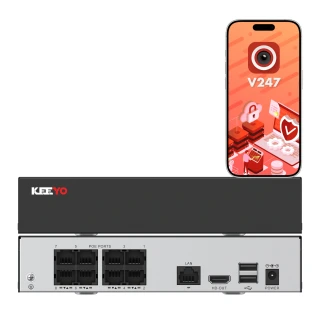 Registratore di rete IP KEEYO LV-V-NVR-9CH-8P-E 9 canali 8x PoE