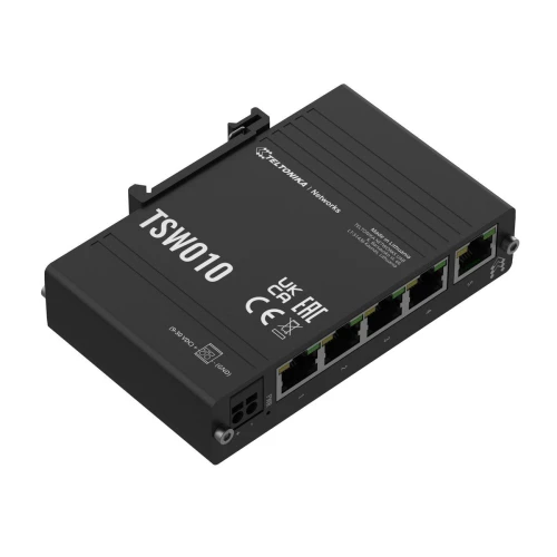 Teltonika TSW010 | Switch | 5x RJ45 100Mb/s, PoE passivo, IP30, DIN