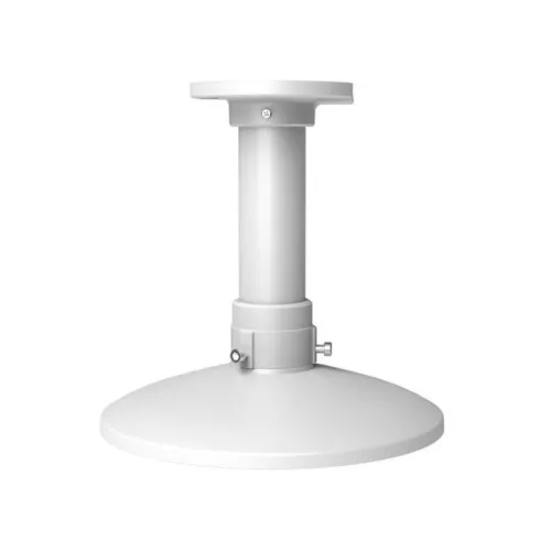 Uchwyt sufitowy do kamery w kolorze białym, z cylindrycznym trzonem i szeroką podstawą. Produkt wykonany z metalu, przeznaczony do montażu kamer Hikvision.