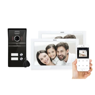 Videocitofono EURA VDP-82C5 - doppia famiglia bianco 2x LCD 7'' FHD, supporto per 2 ingressi telecamera 1080p lettore RFID da parete