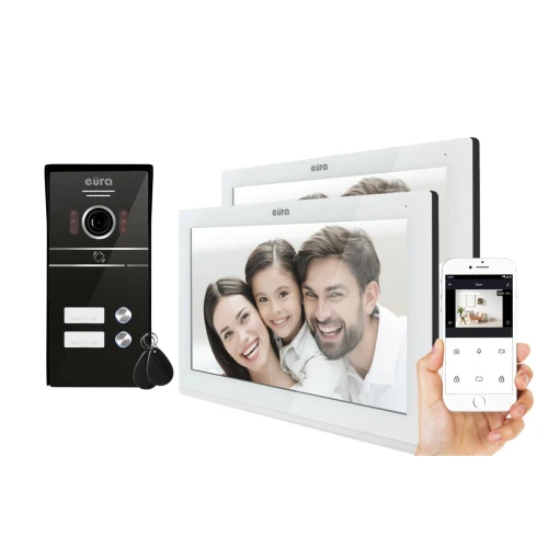 Videocitofono EURA VDP-82C5 - doppia famiglia bianco 2x LCD 7'' FHD, supporto per 2 ingressi telecamera 1080p lettore RFID da parete