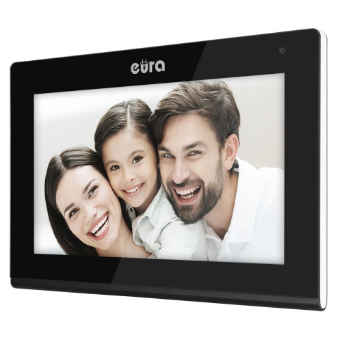 Videocitofono EURA VDP-82C5 - doppia famiglia nero 2x LCD 7'' FHD supporto 2 ingressi telecamera 1080p lettore RFID da parete