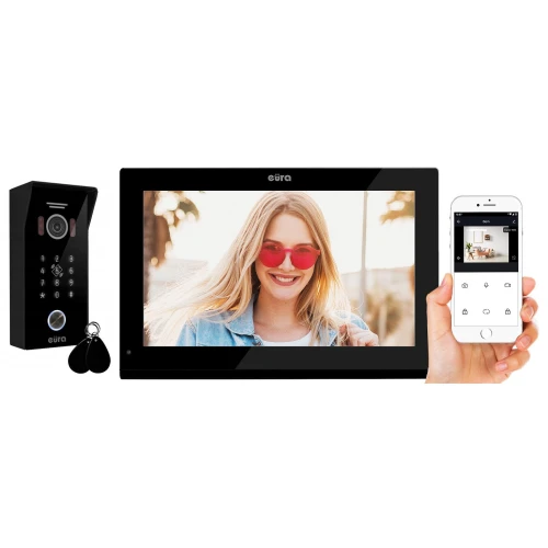 Videocitofono EURA VDP-99C5 - nero, LCD touch 10'', AHD, WiFi, memoria immagini, telecamera 1080p, RFID, cifratore, da parete