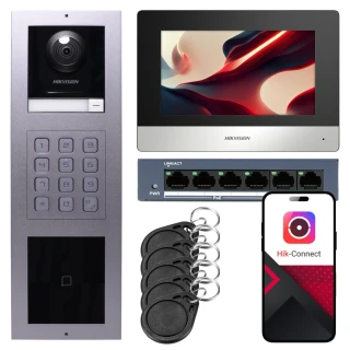 Videocitofono IP Hikvision 1x monitor DS-KH6320-WTE1, da incasso, pannello, tastiera, lettore