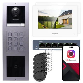 Videocitofono IP Hikvision 2x monitor DS-KH6320-WTE1, da superficie, pannello, tastiera, lettore