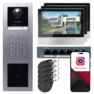 Videocitofono IP Hikvision 3x monitor DS-KH8350-WTE1, da superficie, pannello, tastiera, lettore