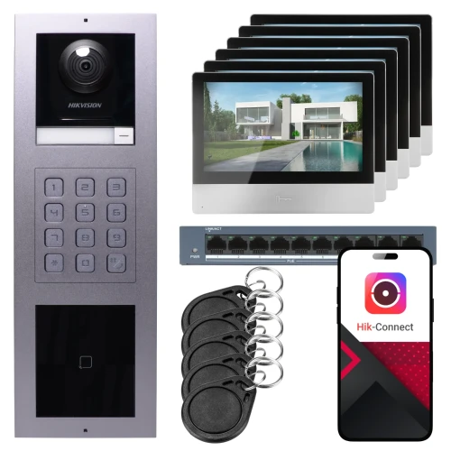 Videocitofono IP Hikvision 6x monitor DS-KH8350-WTE1, da incasso, pannello, tastiera, lettore