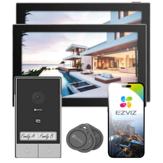 Videocitofono EZVIZ HP7 per 2 famiglie, 2 fili, WiFi, 2 monitor, lettore