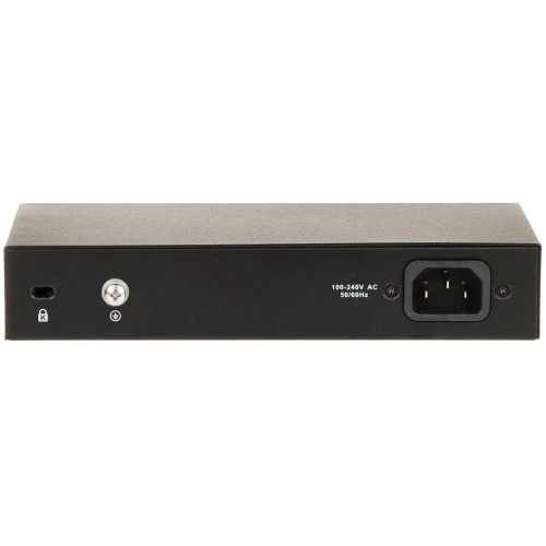 Czarny, prostokątny panel tylni urządzenia elektronicznego z gniazdem zasilania 100-240V AC 50/60Hz oraz dodatkowymi portami. Obudowa ma matowe wykończenie i minimalistyczny design.