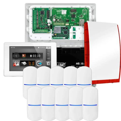 Kit di allarme SATEL INTEGRA 32, 10x sensore PET, sirena, tastiera bianca INT-TSI-W, comunicazione LTE