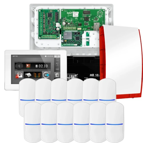 Kit di allarme SATEL INTEGRA 32, 12x sensore PET, sirena, tastiera bianca INT-TSI-W, comunicazione LTE