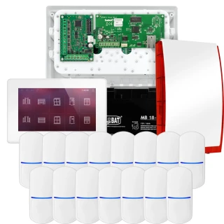 Kit di allarme SATEL INTEGRA 32, 15x sensore PET, sirena, tastiera bianca INT-TSH2-W
