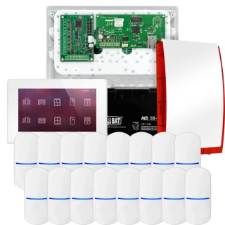 Kit di allarme SATEL INTEGRA 32, 16x sensore PET, segnalatore, manipolatore bianco INT-TSH2-W