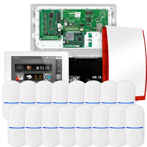Set di allarme SATEL INTEGRA 32, 16x sensore, sirena, manipolatore bianco INT-TSI-W, comunicazione LTE