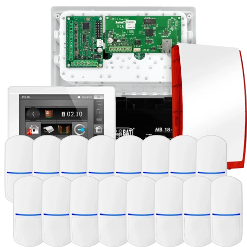 Kit di allarme SATEL INTEGRA 32, 16x sensore, sirena, tastiera bianca INT-TSI-W