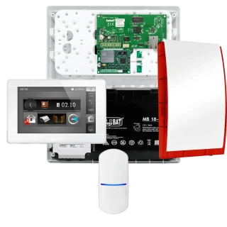 Set di allarme SATEL INTEGRA 32, 1x sensore PET, sirena, tastiera bianca INT-TSI-W, comunicazione LTE