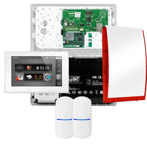 Kit di allarme SATEL INTEGRA 32, 2x sensore PET, sirena, tastiera bianca INT-TSI-W, comunicazione LTE