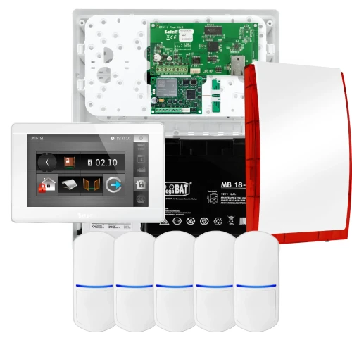 Kit di allarme SATEL INTEGRA 32, 5x sensore PET, sirena, tastiera bianca INT-TSI-W, comunicazione LTE