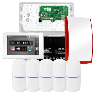 Kit di allarme SATEL INTEGRA 32, 5x sensore PET, sirena, tastiera bianca INT-TSI-W