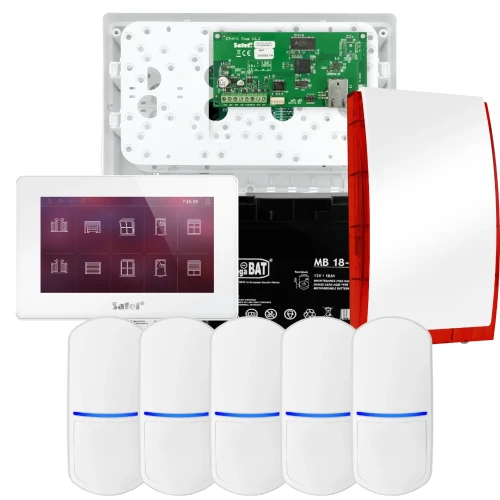 Kit di allarme SATEL INTEGRA 32, 5x sensore PET, sirena, tastiera bianca INT-TSH2-W