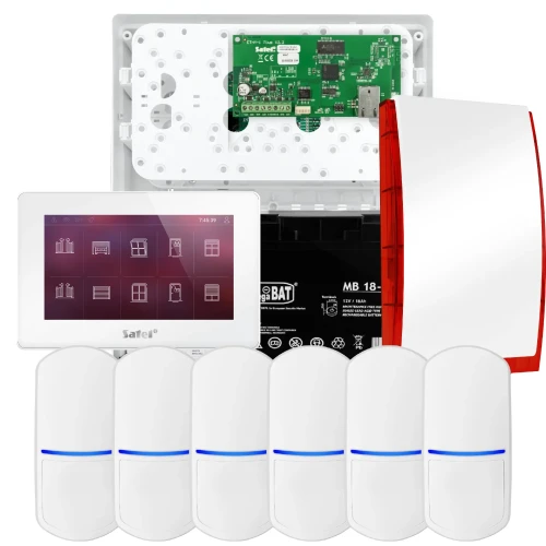 Kit di allarme SATEL INTEGRA 32, 6x sensore PET, sirena, tastiera bianca INT-TSH2-W