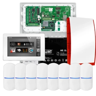 Set di allarme SATEL INTEGRA 32, 8x sensore PET, sirena, tastiera bianca INT-TSI-W, comunicazione LTE