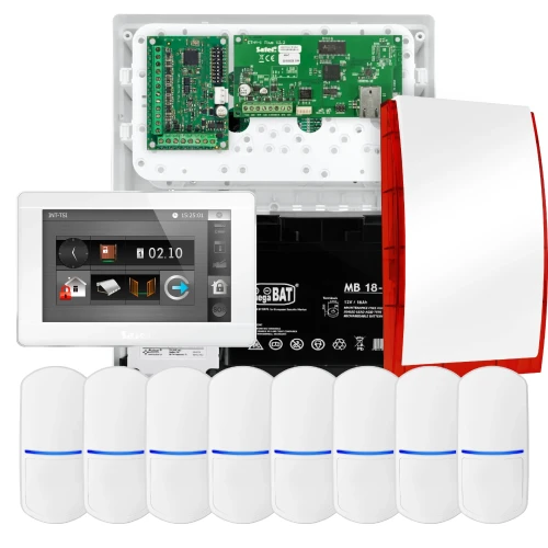 Kit di allarme SATEL INTEGRA 32, 8x sensore, segnalatore, manipolatore bianco INT-TSI-W