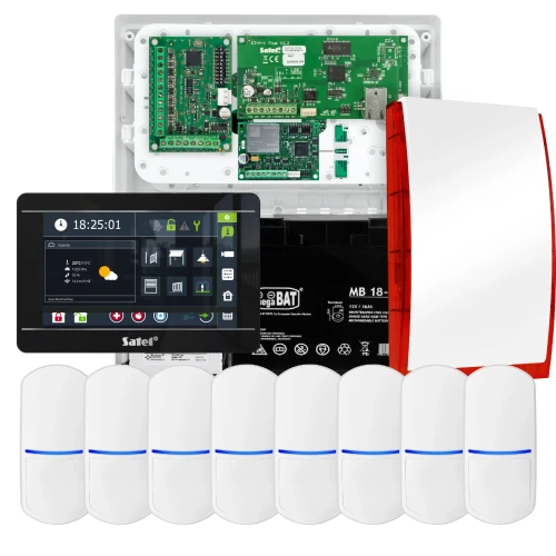 Kit di allarme SATEL INTEGRA 32, 8x sensore, sirena, tastiera nera INT-TSI-B, comunicazione LTE
