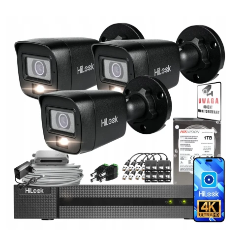 Set di monitoraggio 4 in 1 HiLook by Hikvision 4x TVI-B8M-20DL Nero 8Mpx Smart Hybrid Light 30m
