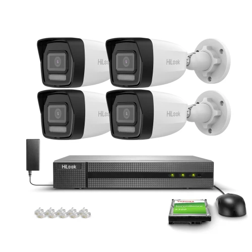 Kit di monitoraggio 4x IPCAM-B2-30DL Full HD, PoE, Hybrid Light 20/30m MD 2.0 Hilook Hikvision