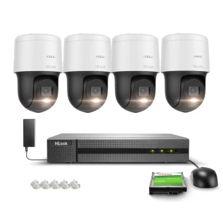 Kit di monitoraggio 4x Telecamera PTZ-N2MP girevole, Full HD, PoE, H.265+ Hilook Hikvision