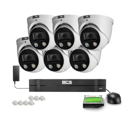 Kit di monitoraggio 6x BCS-L-EIP55FCR3L3-AI1(2), 5MPx, 2.8 mm, 0.003Lux BCS