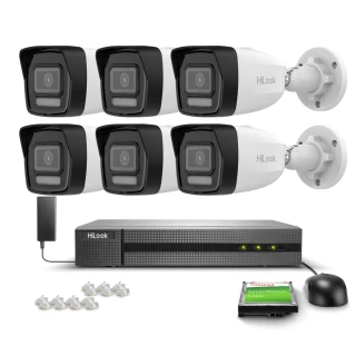 Kit di monitoraggio 6x IPCAM-B2-30DL Full HD, PoE, Hybrid Light 20/30m MD 2.0 Hilook Hikvision