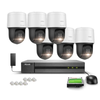 Kit di monitoraggio 6x Telecamera PTZ-N4MP rotante, 4Mpx, PoE, H.265+ Hilook Hikvision