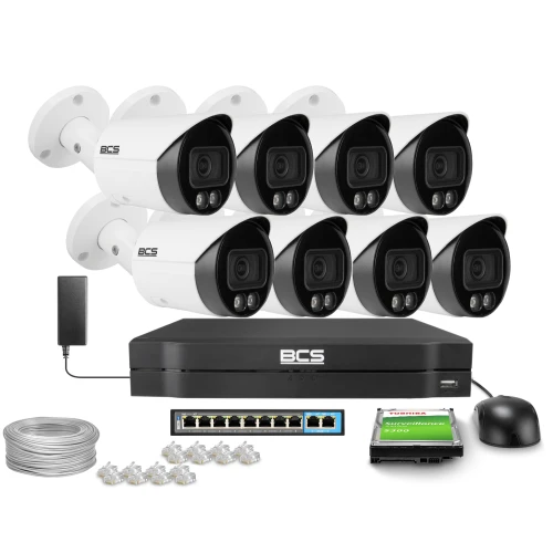 Kit di videosorveglianza 8x BCS-L-TIP15FCR3L3-AI1 5Mpx, 2.8 mm, 0.007Lux BCS